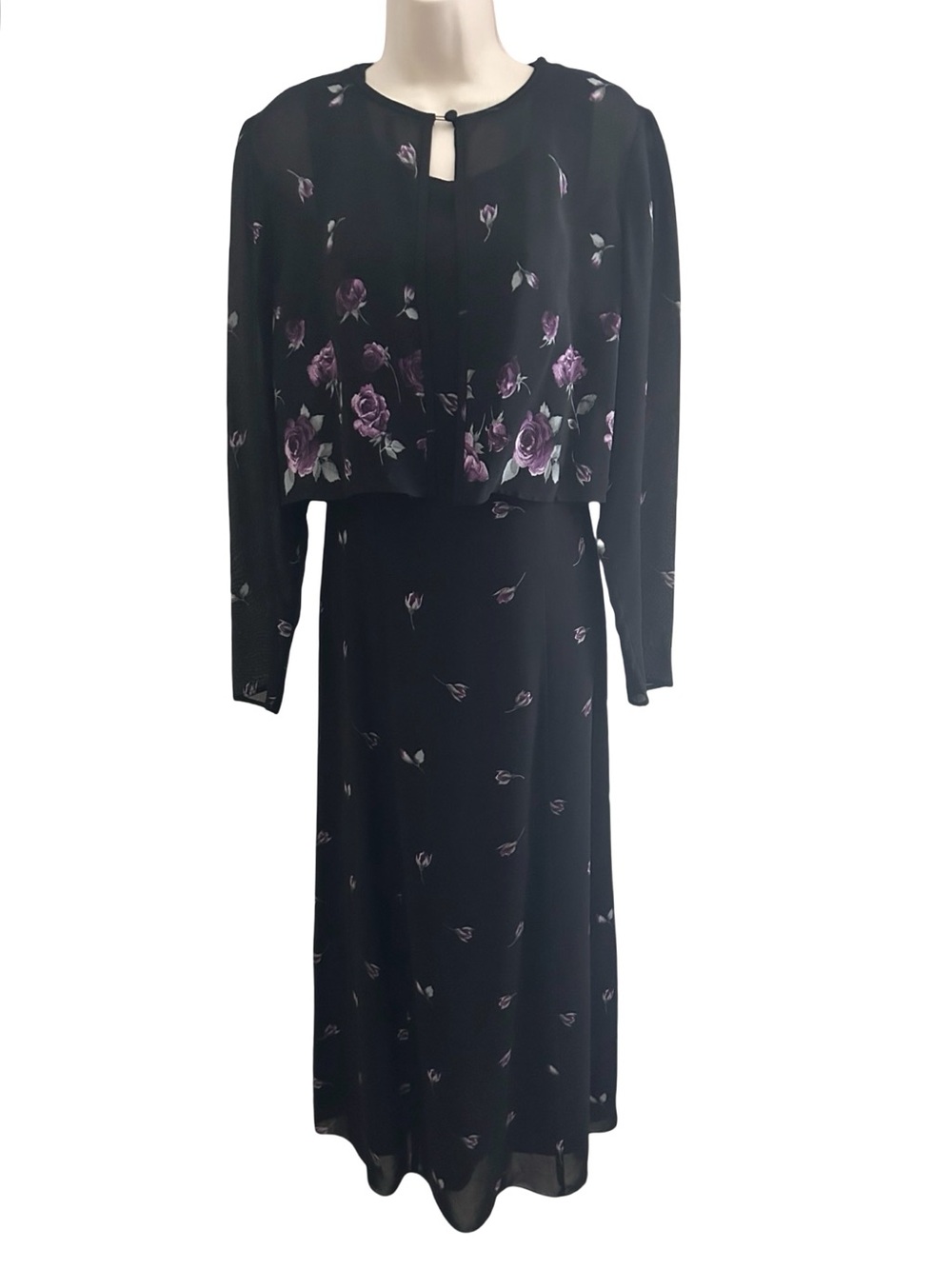 Vintage 90s Talbots 2 Piece Rose Floral Midi Dress Jacket Set Size 6